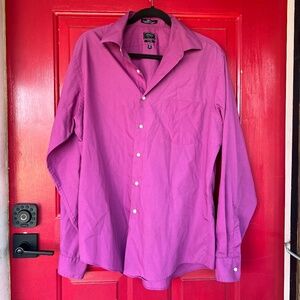 Arrow Men's Fitted Button Up Large 16.5 Purple Long Sleeve Shirt Wrinkle Free